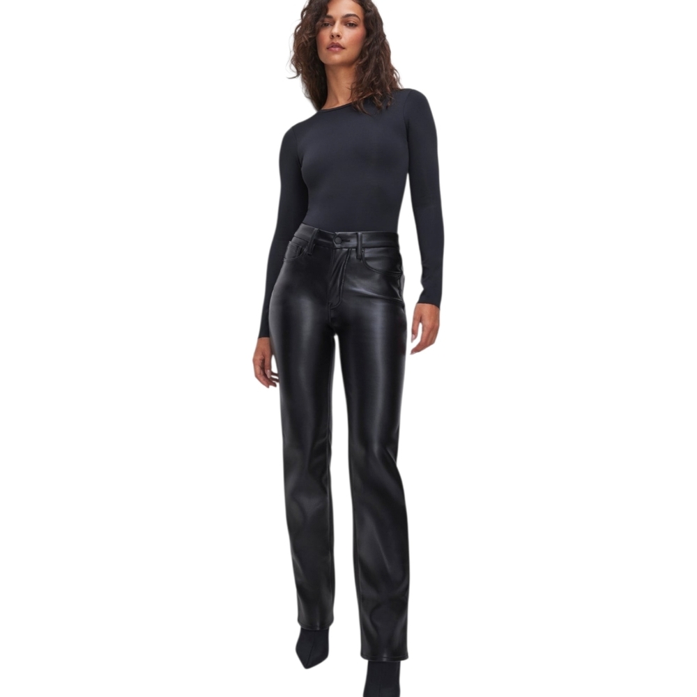 Good American Good Icon Faux Leather Pants Black High Rise Straight 29 NWT